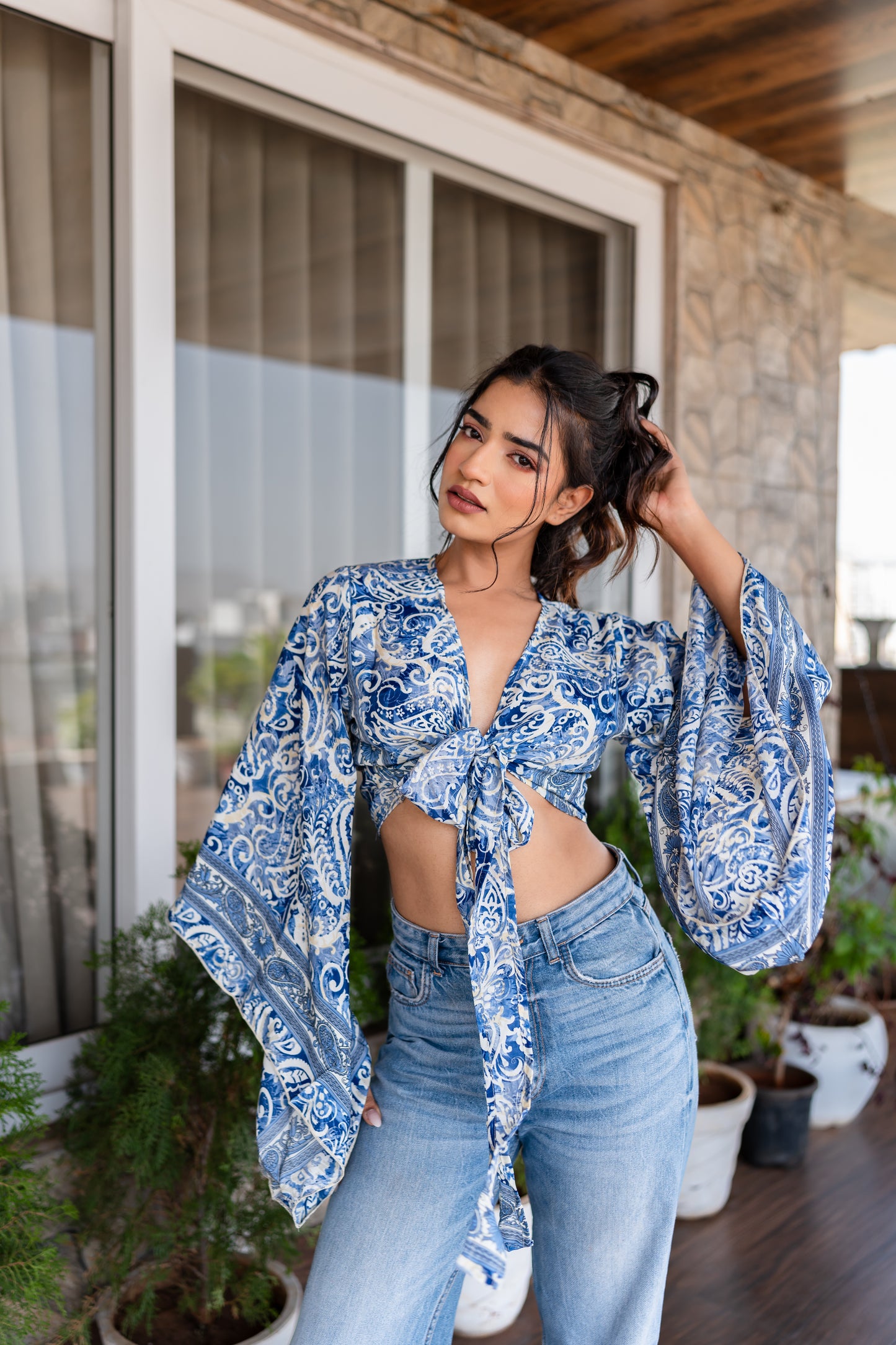 Blue Boho Wrap Top