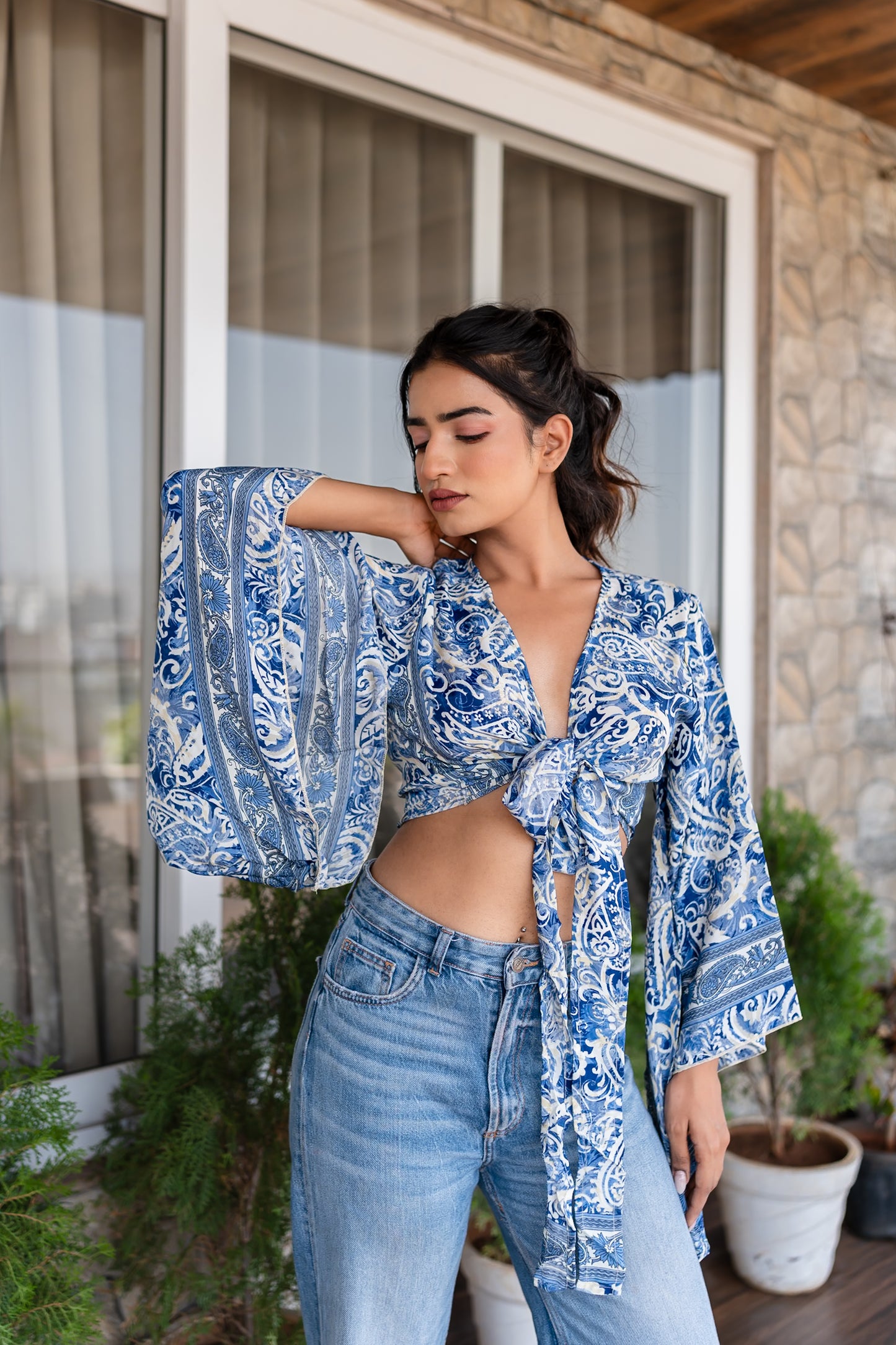 Blue Boho Wrap Top