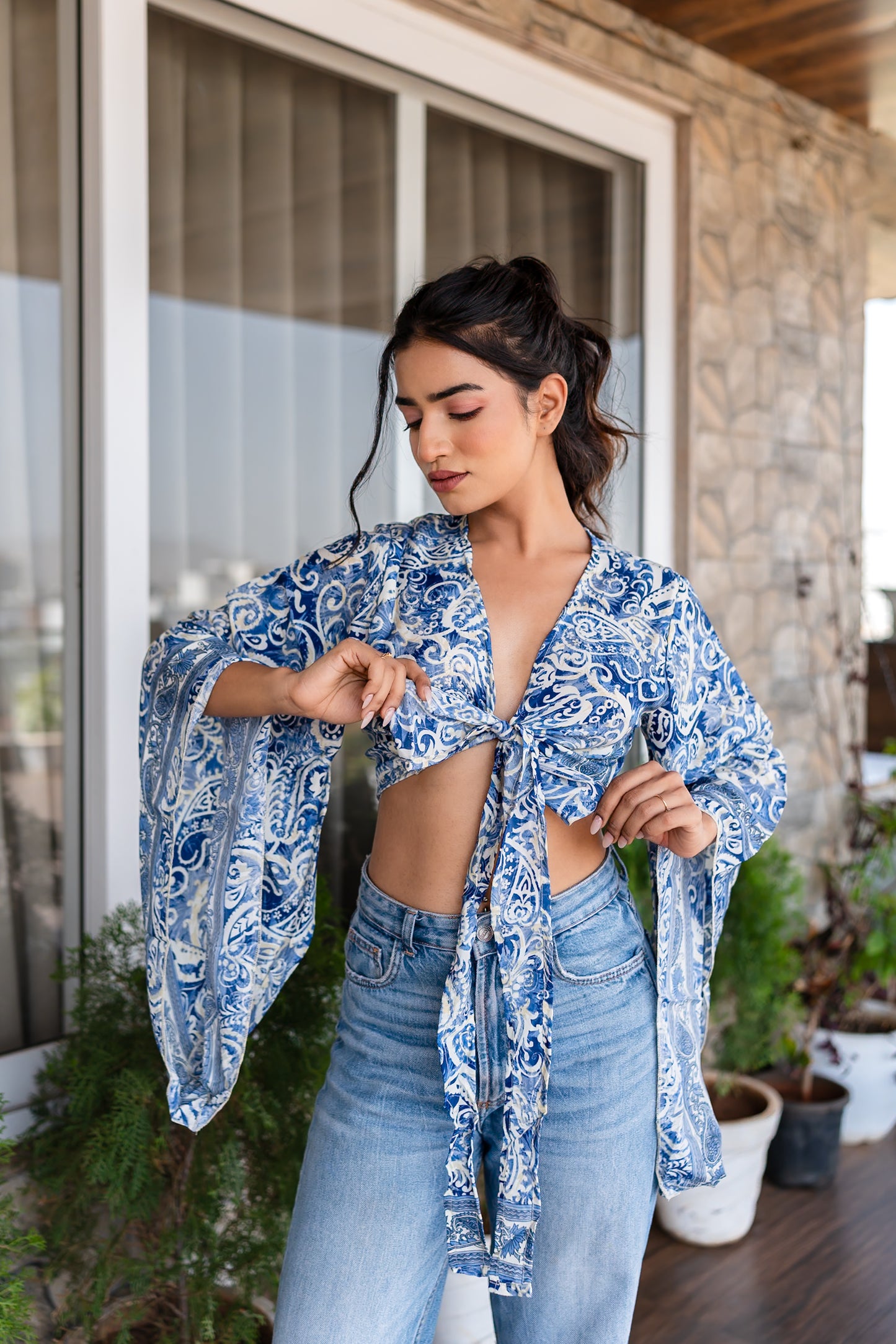 Blue Boho Wrap Top