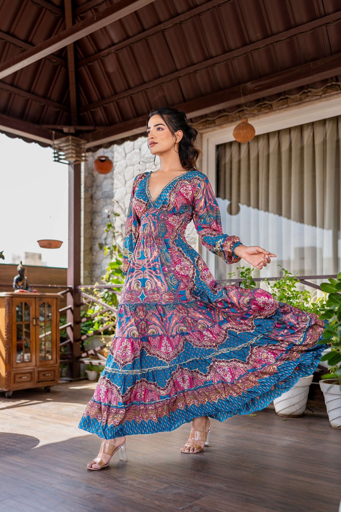 Blue Pink Indo-Western Dress