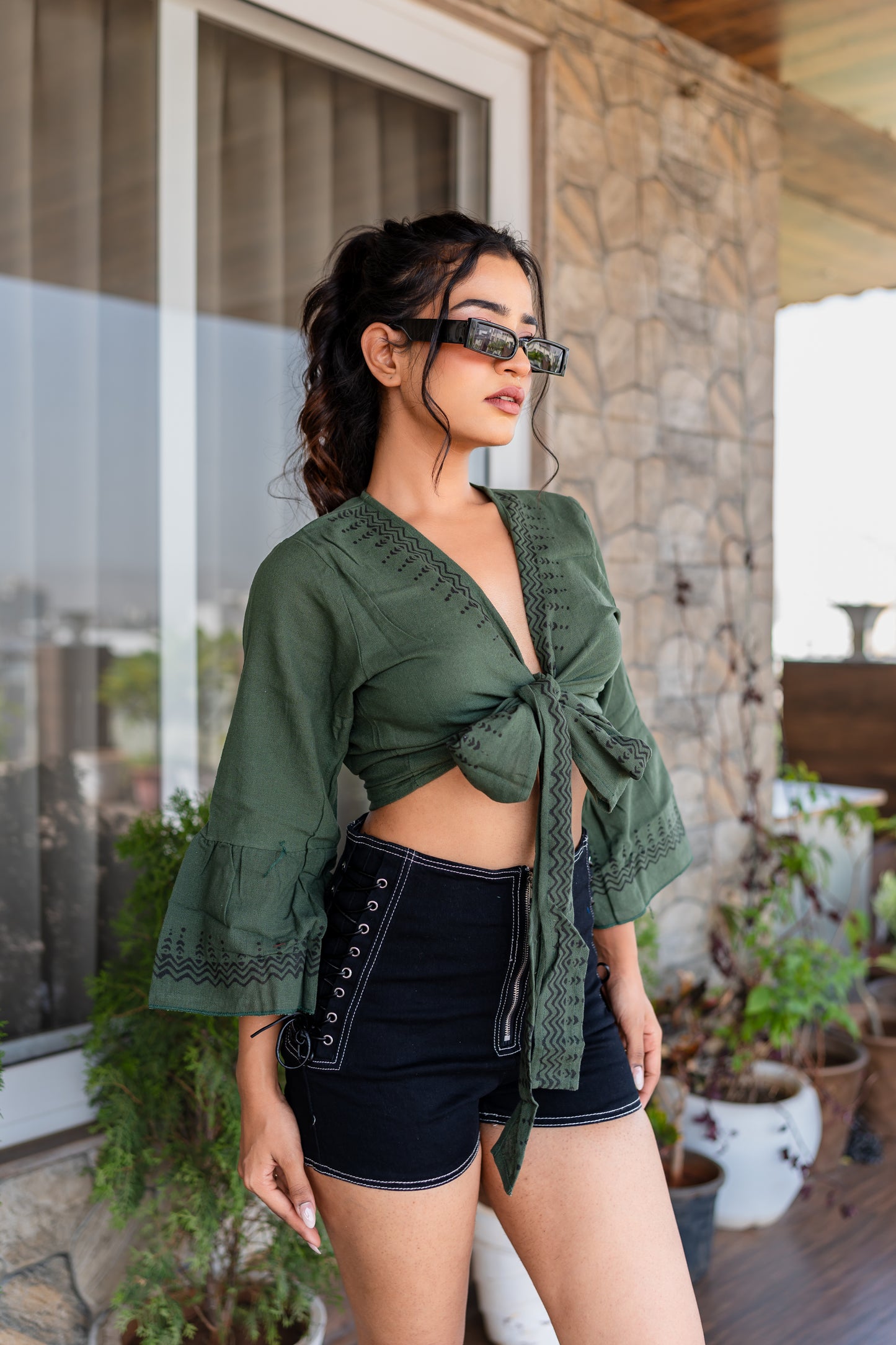 Olive Green Khadi Wrap Top