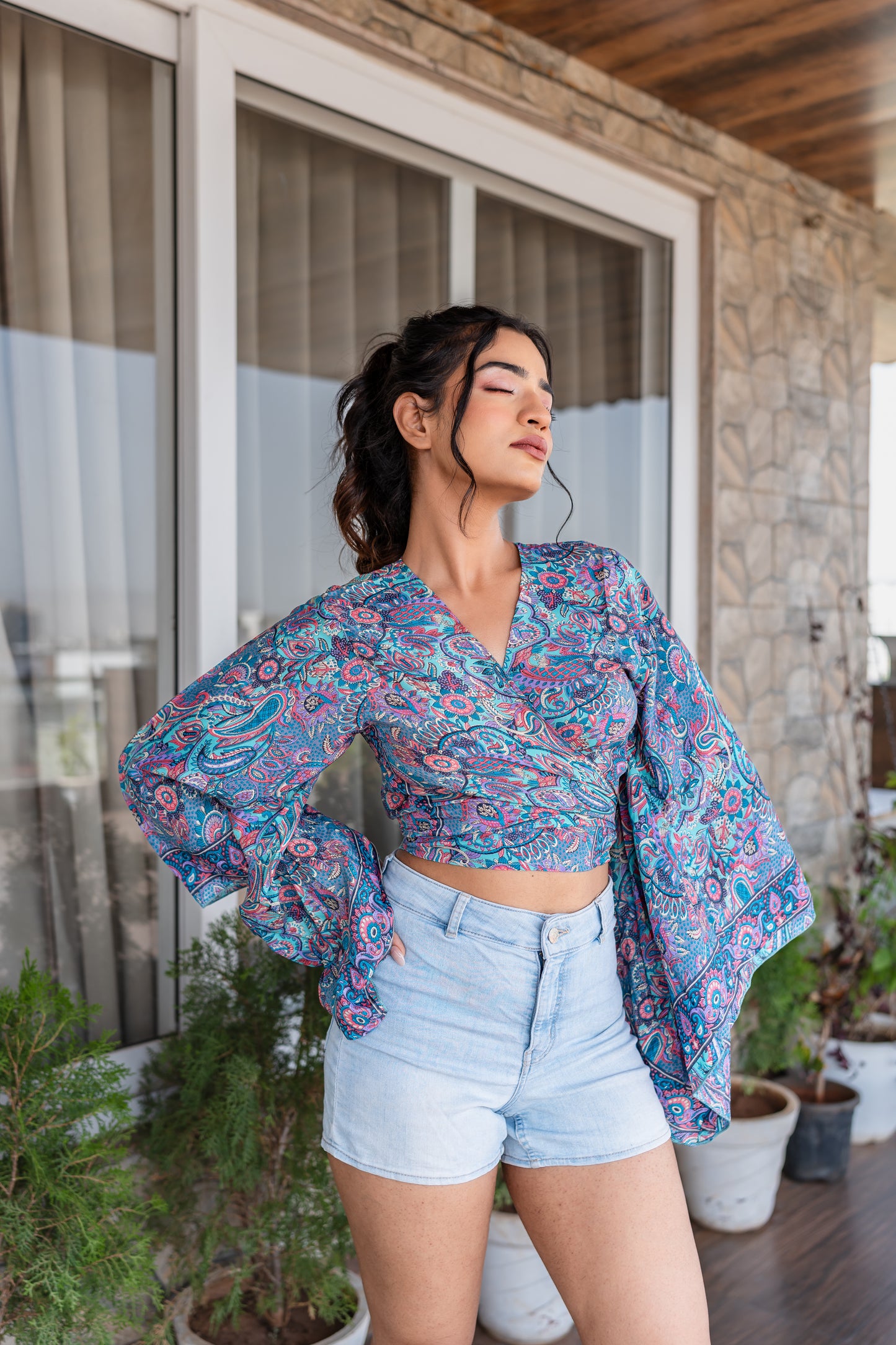 Breezy Blue Boho Wrap Top