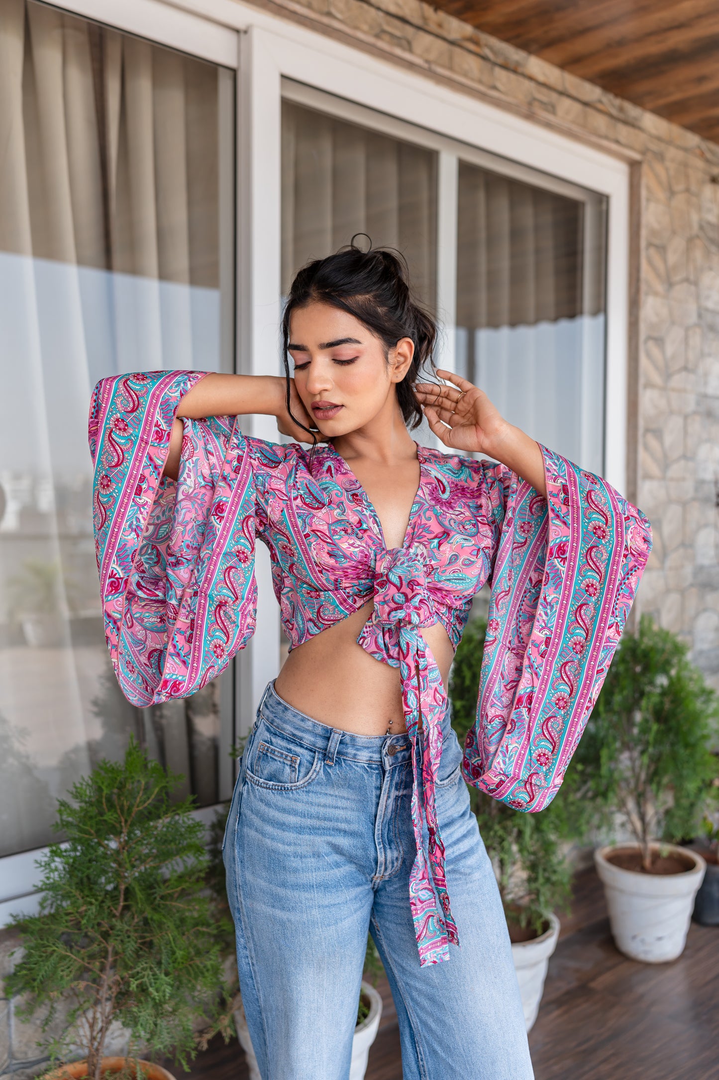 Pink Boho Wrap Top