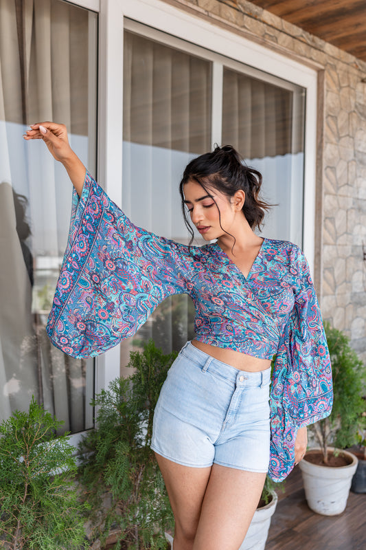 Breezy Blue Boho Wrap Top