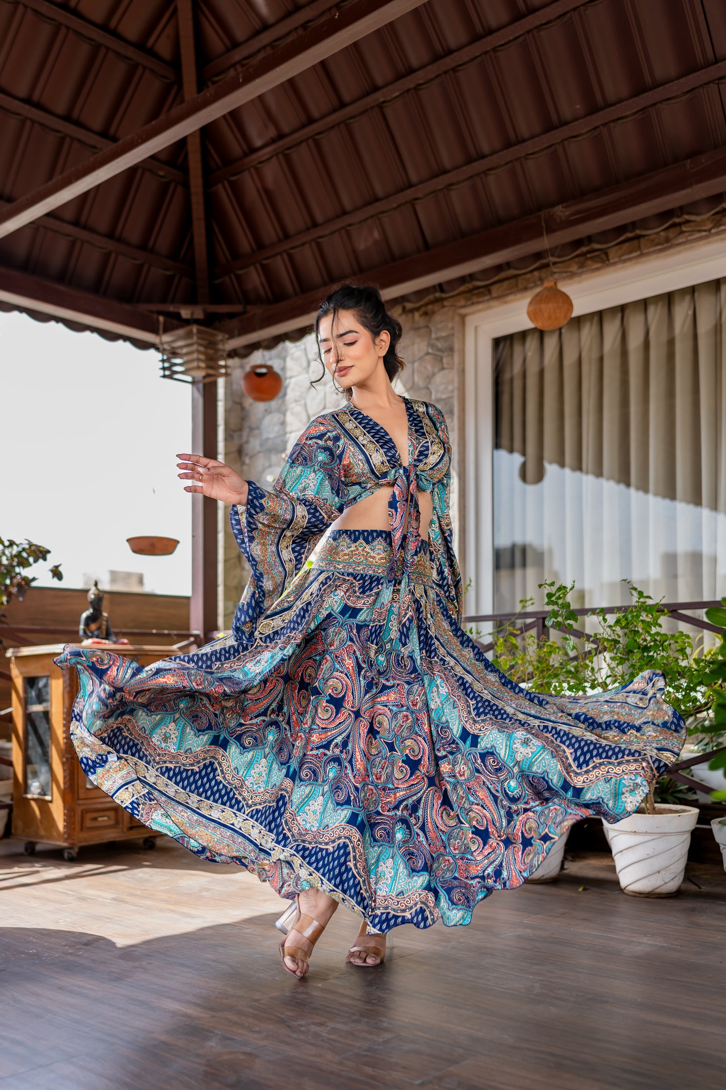 Peacock Blue Gold Lehenga Set