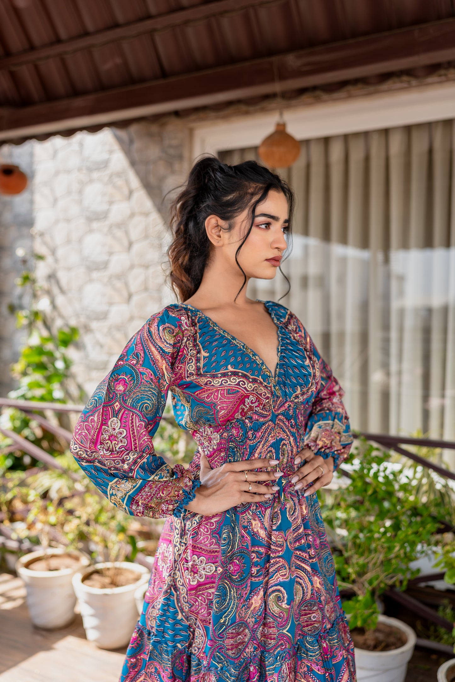 Blue Pink Indo-Western Dress