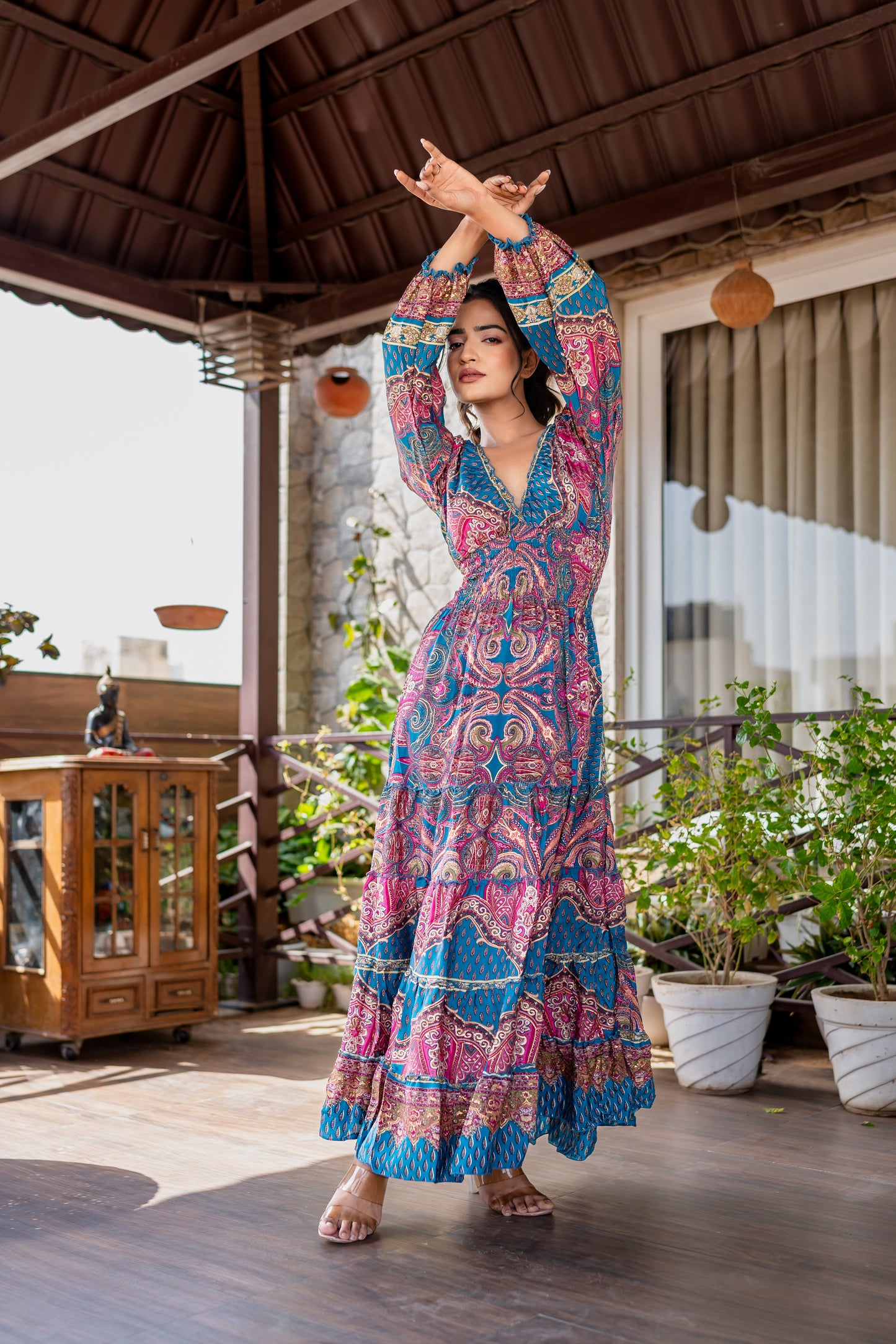 Blue Pink Indo-Western Dress