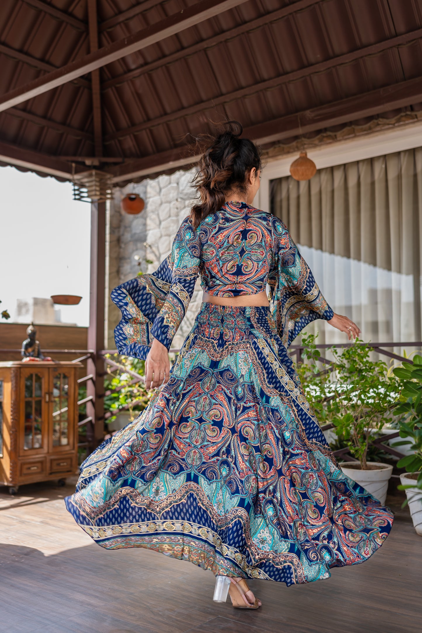 Peacock Blue Gold Lehenga Set