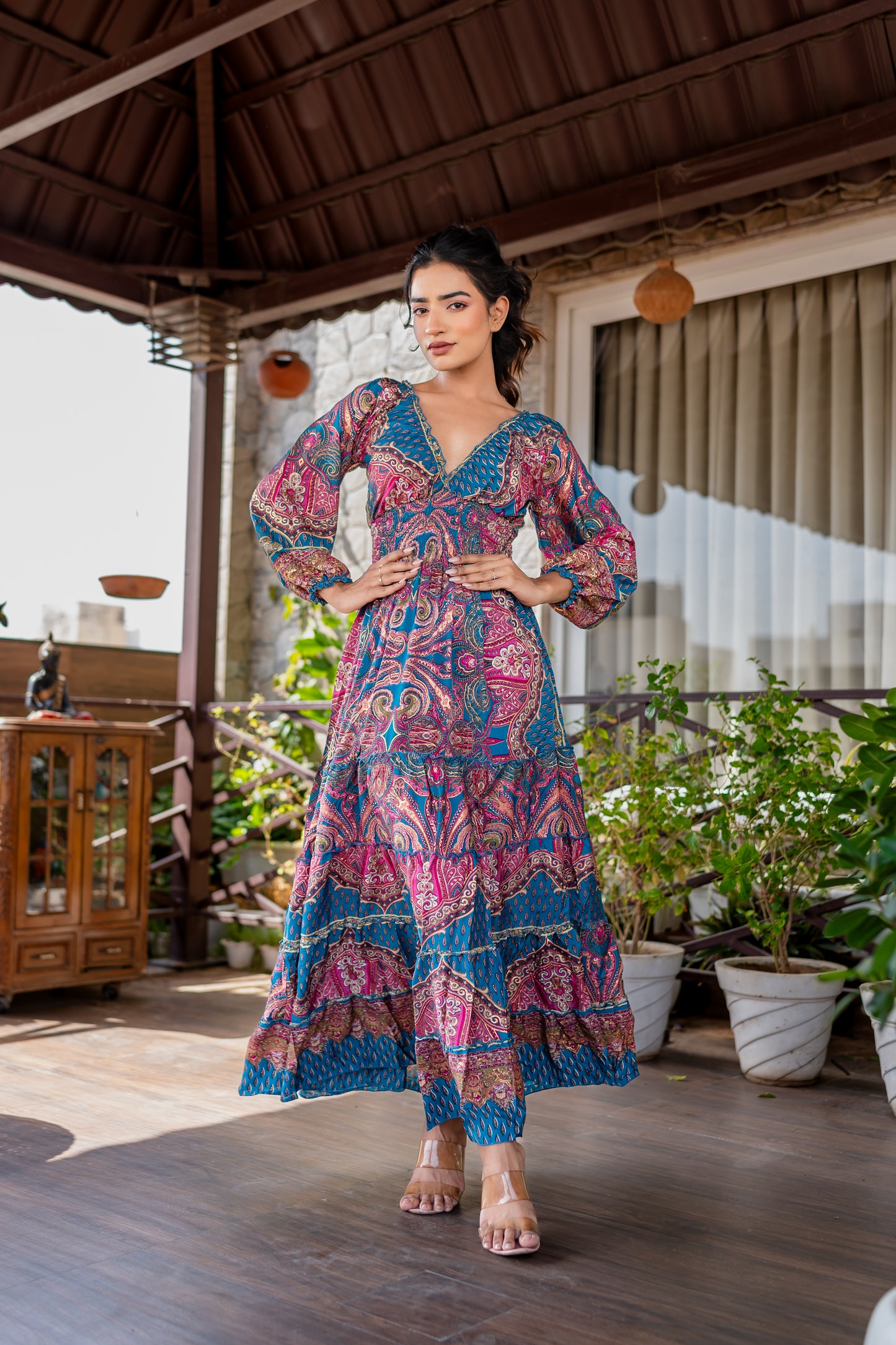 Blue Pink Indo-Western Dress