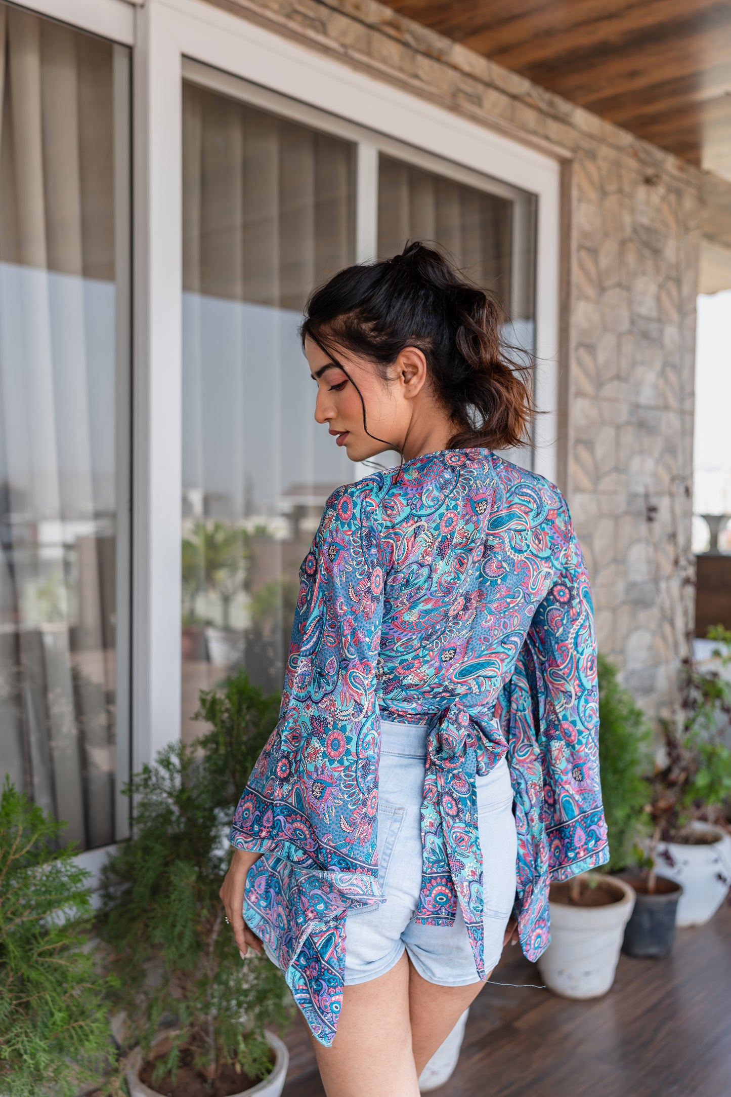 Breezy Blue Boho Wrap Top