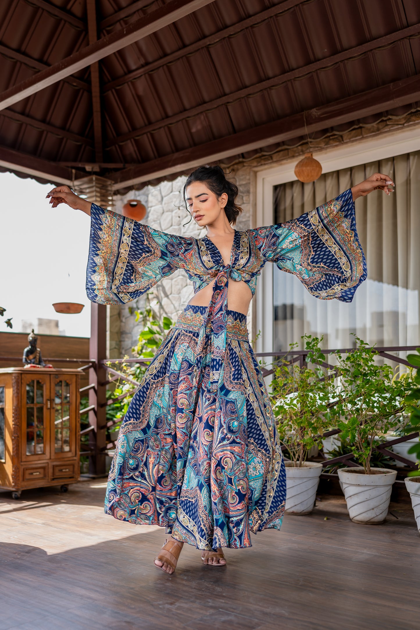 Peacock Blue Gold Lehenga Set